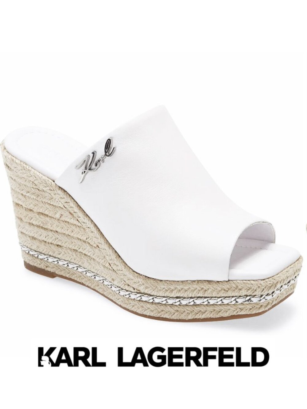 Karl Lagerfeld Paris Espadrille Wedge Sandal in White Size 9.5